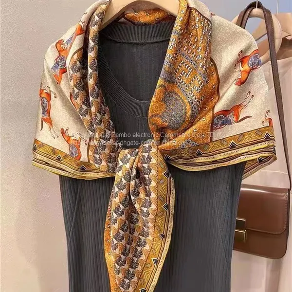 Oil Painting Flowers Silk Feels Soft Scarves Literature and Art Style High Quality 110*110CM photo-2