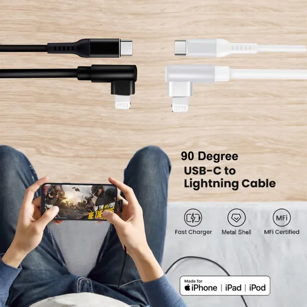Right Angle MFi USB-C to Lightning Gaming Cable 90 Degree 18W PD Charging Data Cable for IPhone 11/12 photo-3