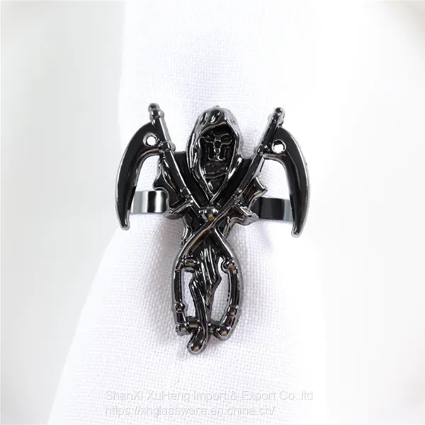 Antique Plated Black Gold Napkin Ring With Metal Skull Design For Halloween photo-4