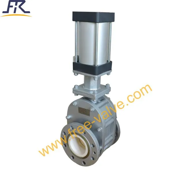 DN100 PN10 Pneumatic Full Ceramic Lined Double Disc Gate Valve photo-4