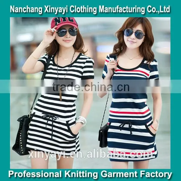 Fashion O-neck Stripe Short Sleeved Women Dresses From Nanchang China