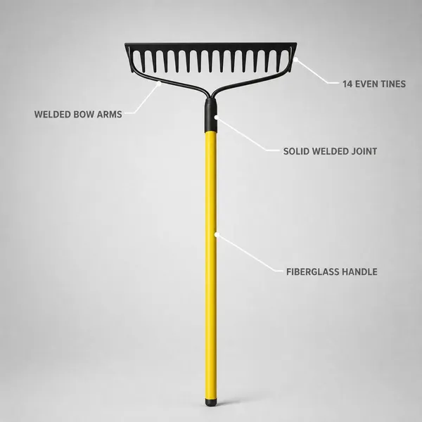 Bow Rake 14 Steel Tines Lawn Garden Tool For Soil Aeration Leveling Compost Mixing Grass Yard Maintenance Work