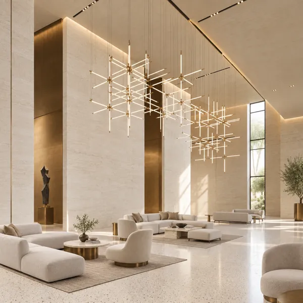 Linear LED Bar Cross Chandelier Hotel Lobby Grid