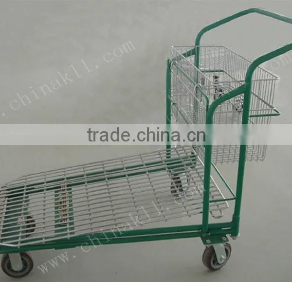 Folding Wire Steel Supermarket Trolley Cargo Cart Warehouse Trolley photo-3