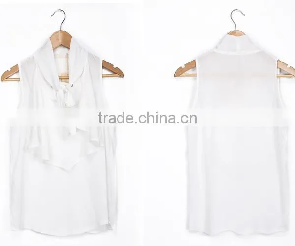 Fashion Lady Garment White Office Ruffle Sash S M L XXL Tops photo-5