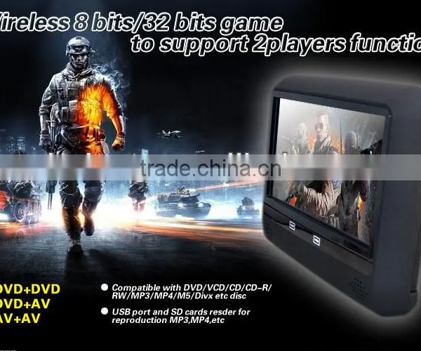 AC 2013 Newest Headrest Monitor DVD With USB/SD/IR/FM Transmitter and Game Function Car Headrest Monitor Quality Choice