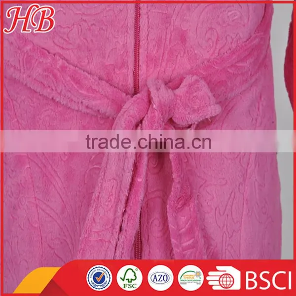 3D Embossed Coral Fleece Zip Bathrobe photo-2