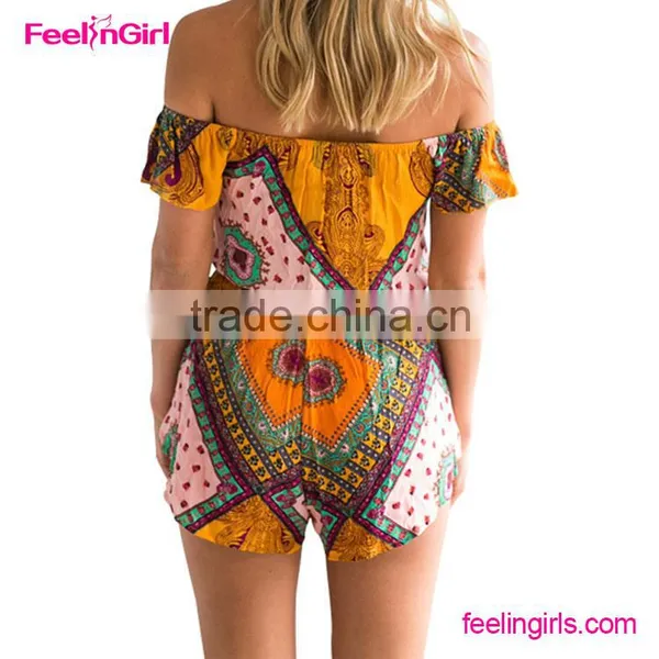 Fashion Bohemia Printed Romper One Shoulder Jumpsuit photo-3