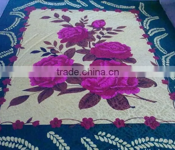 100% Polyester Emboss Velvet Blanket With 3 Side Lace