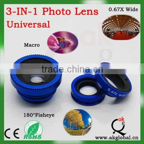 Wholesale Wide Angle&fisheye&Micro Clip 3 in 1 Lens for Samsung s4 Mobile Phone photo-4