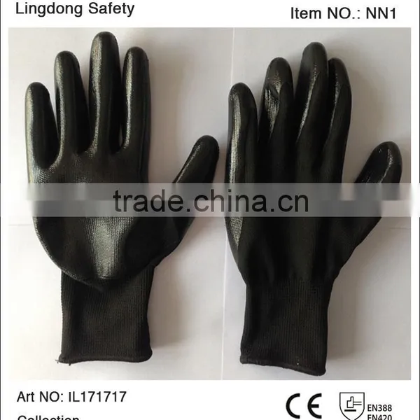 10 Gauges Nylon Knitted Working Glove With Black Nitrile Coated photo-4