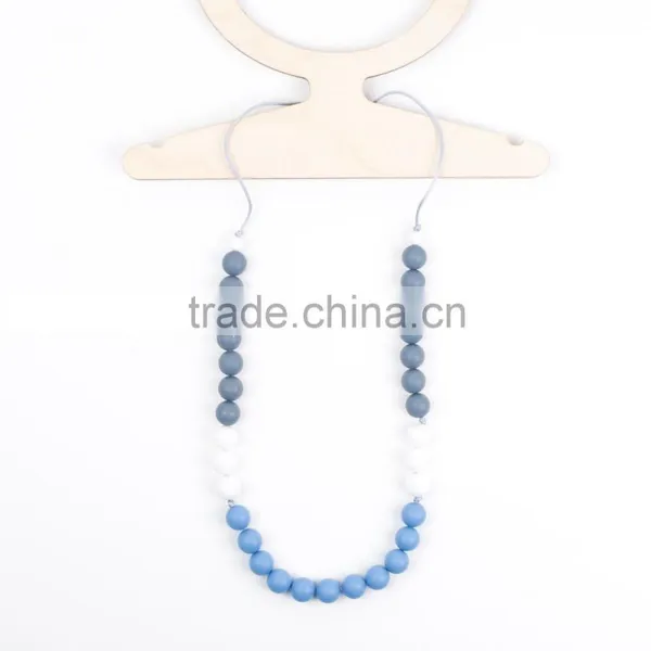 Fashion Jewelry Gray White Blue Round Beads Silicone Teething Necklace - Ombre 'Jesse' For Baby Teether TN081