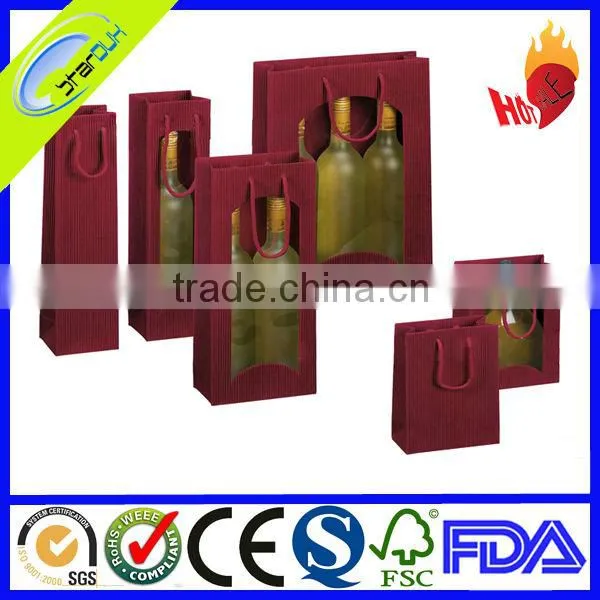 High End Paper Wine Bag With PVC Window