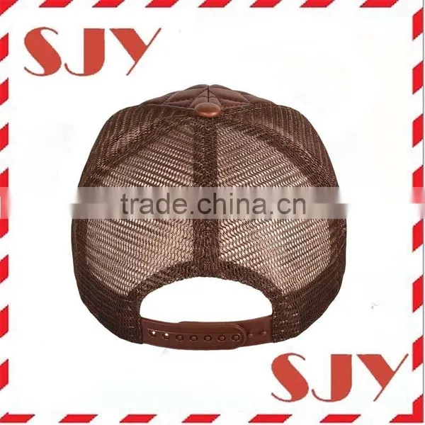 High Quality Foam Flat Bill Faux Leather Mesh Trucker Hat photo-4