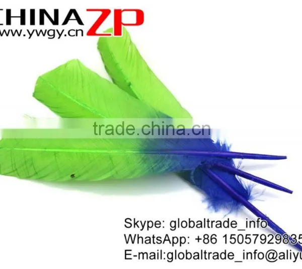 ZPDECOR Natural Feather Dyed Blue Green Ombre Bicolourable Turkey Feathers for Party Decoration photo-2