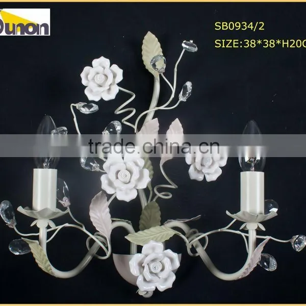 Iron Art Ceramic Flower Paint Indoor Wall Lamp