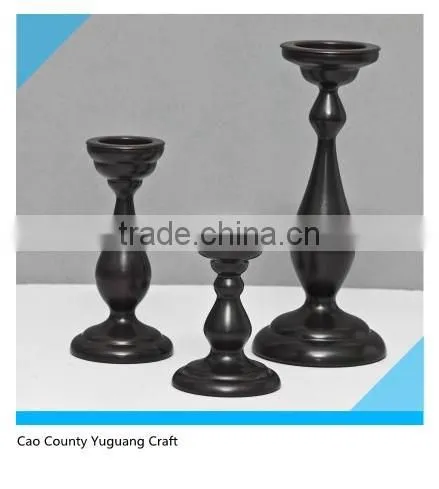 Home Decoration White and Black 3 Set of Wooden Candle Holder photo-4