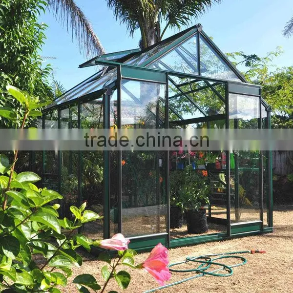Low Cost Galvanized Steel Frame 4mm Tempered Glass Greenhouse HX98 Series