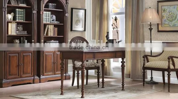 Replicated Office Table With Retro Painting, Noble Classic Wood Carving Reading Table With Chair, Graceful Home Office Furniture photo-4