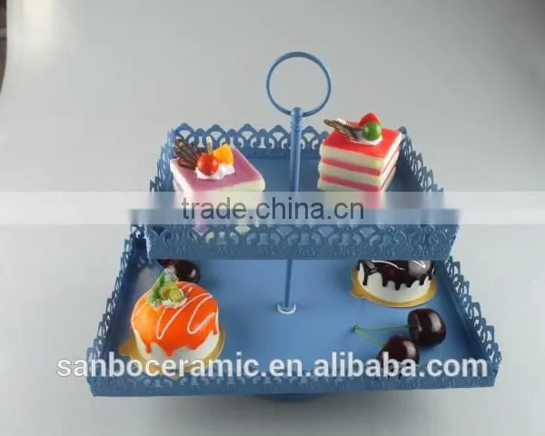 Rectangle Shape, 2 Tier Cup Cake Stand, Metal Cake Plate Color Box Packing for Wedding photo-4