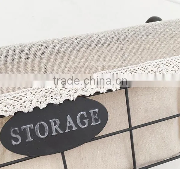 Black Rustic Wire Basket With Liner for Storage photo-3