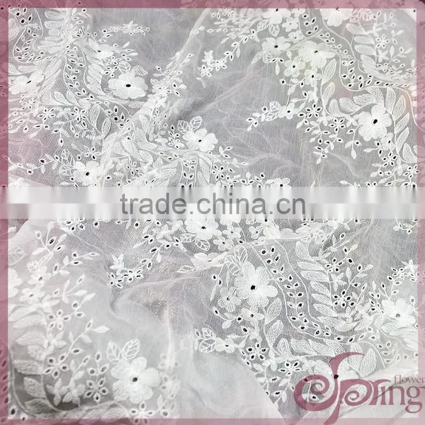 White Transparent Floral Embroidery Design Cotton Lace Fabric for Dress/ Tops/ Cardigan photo-3