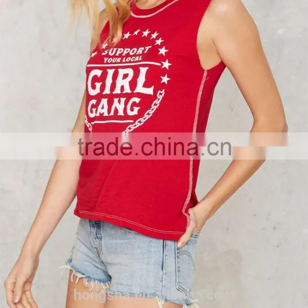 2016 Summer Young Lady Red Print Cotton Tank Top HST8055 photo-2
