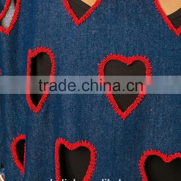 100% Cotton Lady Denim Fashionable T-shirt Cutting Patterns photo-5