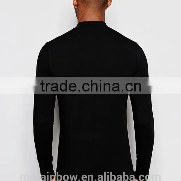 Black Plain Mens Long Sleeve T-Shirt Slim Fit 1/4 Zipper Tops Muscle Lightweight Jacket Quarter Zipper T Shirts photo-2