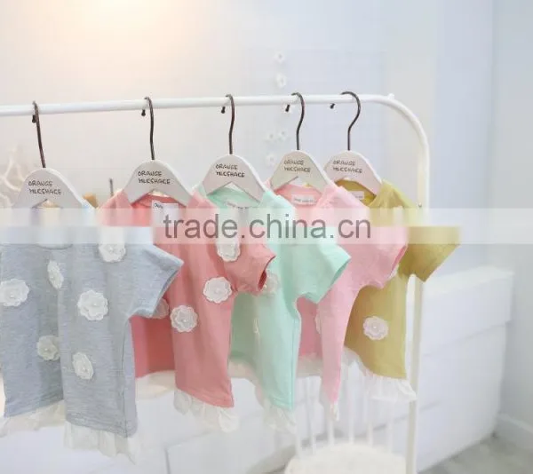 Girls Flowers Short - Sleeved All-match Kids Tshirts Cotton Children O-collar T - Shirt photo-2