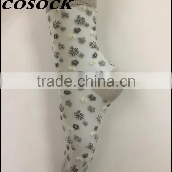 Flower Jacqaurd Women Lovely Ankle High Transparent Nylon Summer Socks photo-5