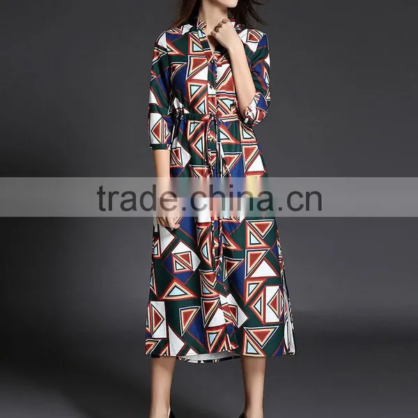 New Designs Elegant Women Printed Loose Shirt Printed Dress With Pattern Satin Dress Designs photo-3