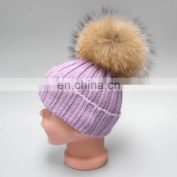 Natural Fur Pompom Hat For Man And Women And Children With Raccoon Ball photo-3