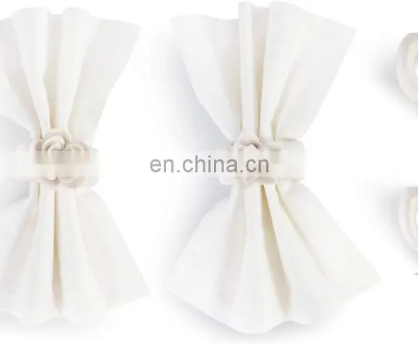 Unique Succulent Glossy White Ceramic Stoneware Napkin Rings photo-3