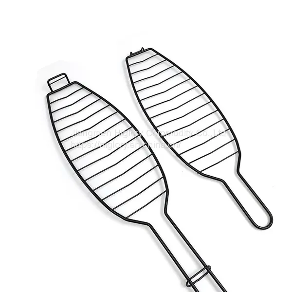 BBQ Fish Grill Basket Chrome Plated BBQ Barbecue Grill Accessories Mesh Wire Fish Basket With Wood Handle photo-4