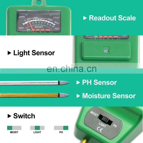 US Free Ship ALLOSUN ETP300C 3 in 1 Moisture Light Analog PH Meter Photometer Portable Hygrometer Acidimeter Garden Soil Tester photo-4