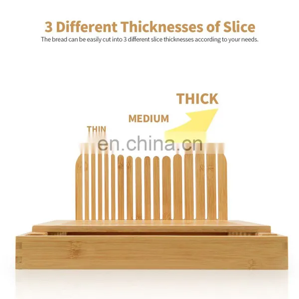 3 Thickness Adjustable Bamboo Bread Slicer Compact Foldable Bread Slicing Guide With Crumb Catcher Tray photo-5