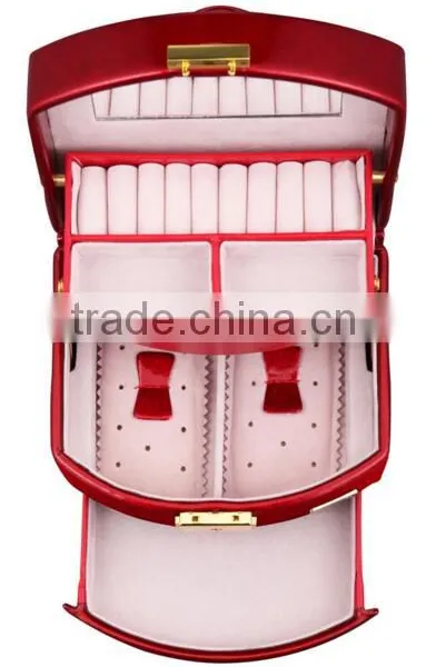 High Quality Jewelry Display Case, Custom Leather Display Case for Jewelry,red Shiny Leather Jewelry Case With Mirror photo-4