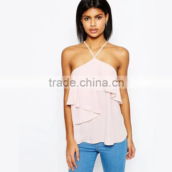 Sexy Lady Blouse Designs Fashion Girls Party Wear Tops With Pink Color