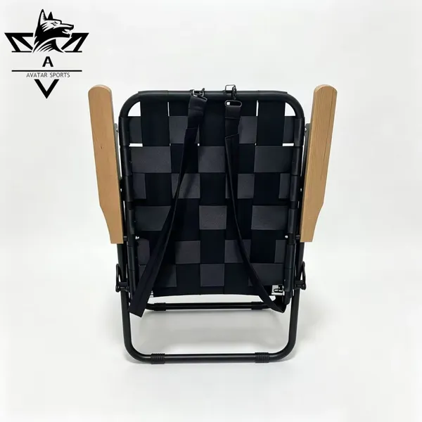 Lightweight Folding Woven Camping Chair Metal Frame With Wooden Armrests Chairs for Indoor Outdoor Beach Fishing & Picnic Use photo-3