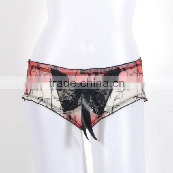 Sexy Hot Sale Transparent Pattern Priting Panties With Big Butterfly Tie Women 6020