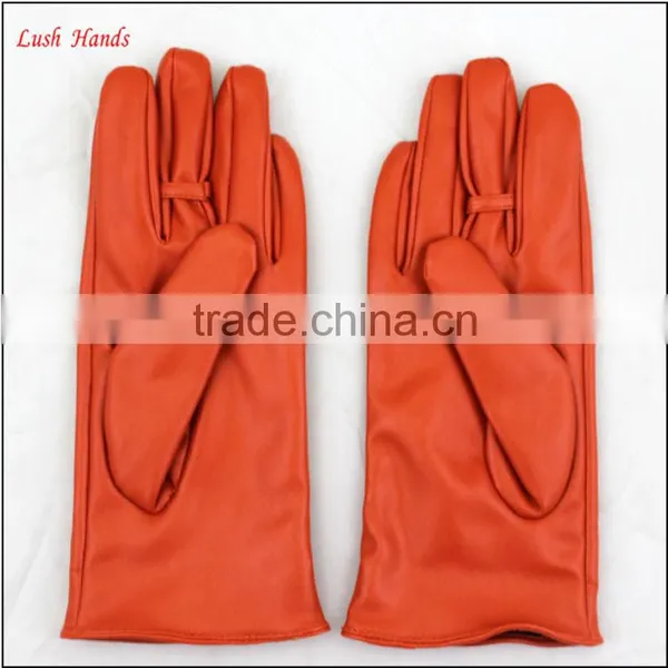 Ladies Wholesale Orange PU Leather Hand Gloves photo-3