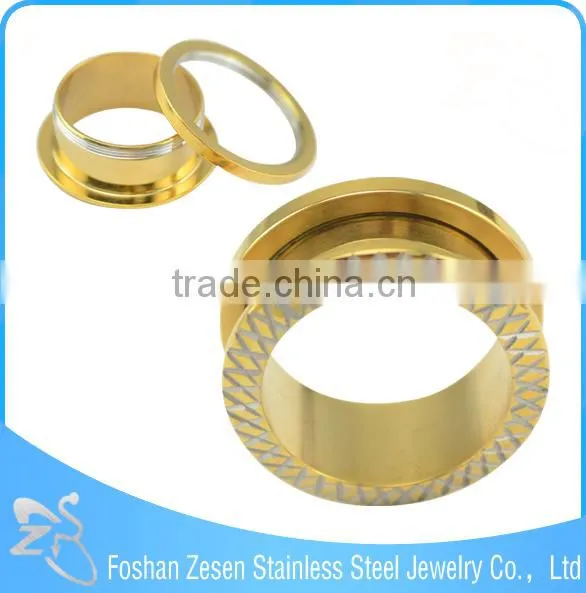 Gold Plated Surface Engraved Ear Tunnel Plugs Body Piercing Jewelry photo-2