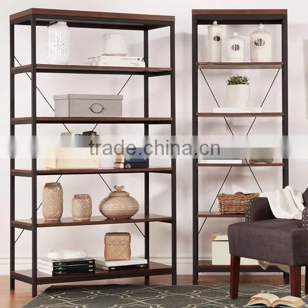 Assembly Modern Wooden Bookcase Metal Furniture Modern Corner Bookcase