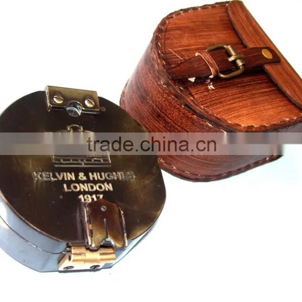 Nautical Antique Brass Compass -Pocket Compass With Leather Case 13488 photo-3