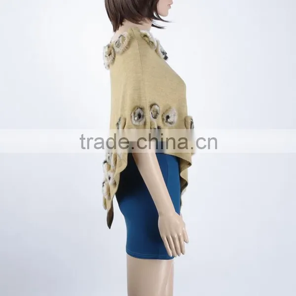 Ladies Wool Knitting Cape With Rabbit Small Flowers,KZ150018 photo-2