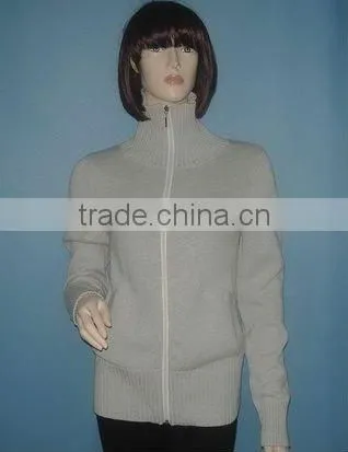 2011-LS130 LADIES LONG SLEEVE HIGH NECK ZIPPER CARDIGAN SWEATER