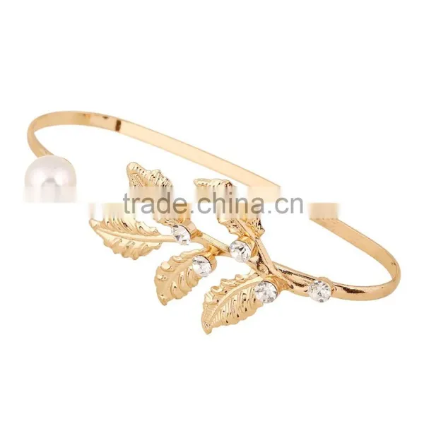 New Design Hand Ornaments Big Gold Leaf With White Pearl Round Circle Finger Jewelry Accessories For Women photo-4