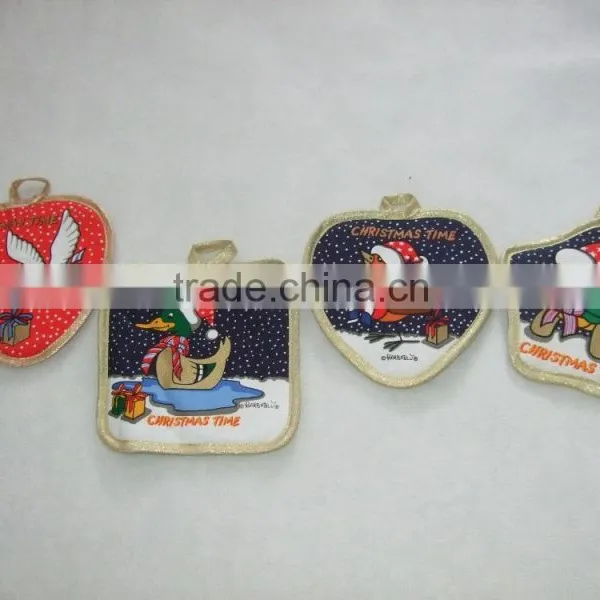 Christmas Design Printed Cotton Twill Oven Mitts Gloves Microwave Oven Mittens With Golden Trimming photo-3