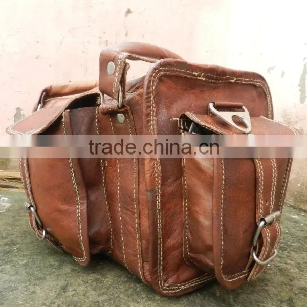 Hand Made Vintage Leather Overnight,travel,picnic Bags Messenger Bag Grained Leather
